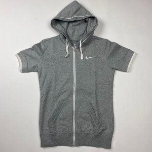 Nike Short Sleeve Full Zip Hoodie Womens Small Gray Drawstrings 465693 063